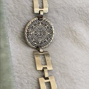 Sterling Silver Link Bracelet W Aztec Calender